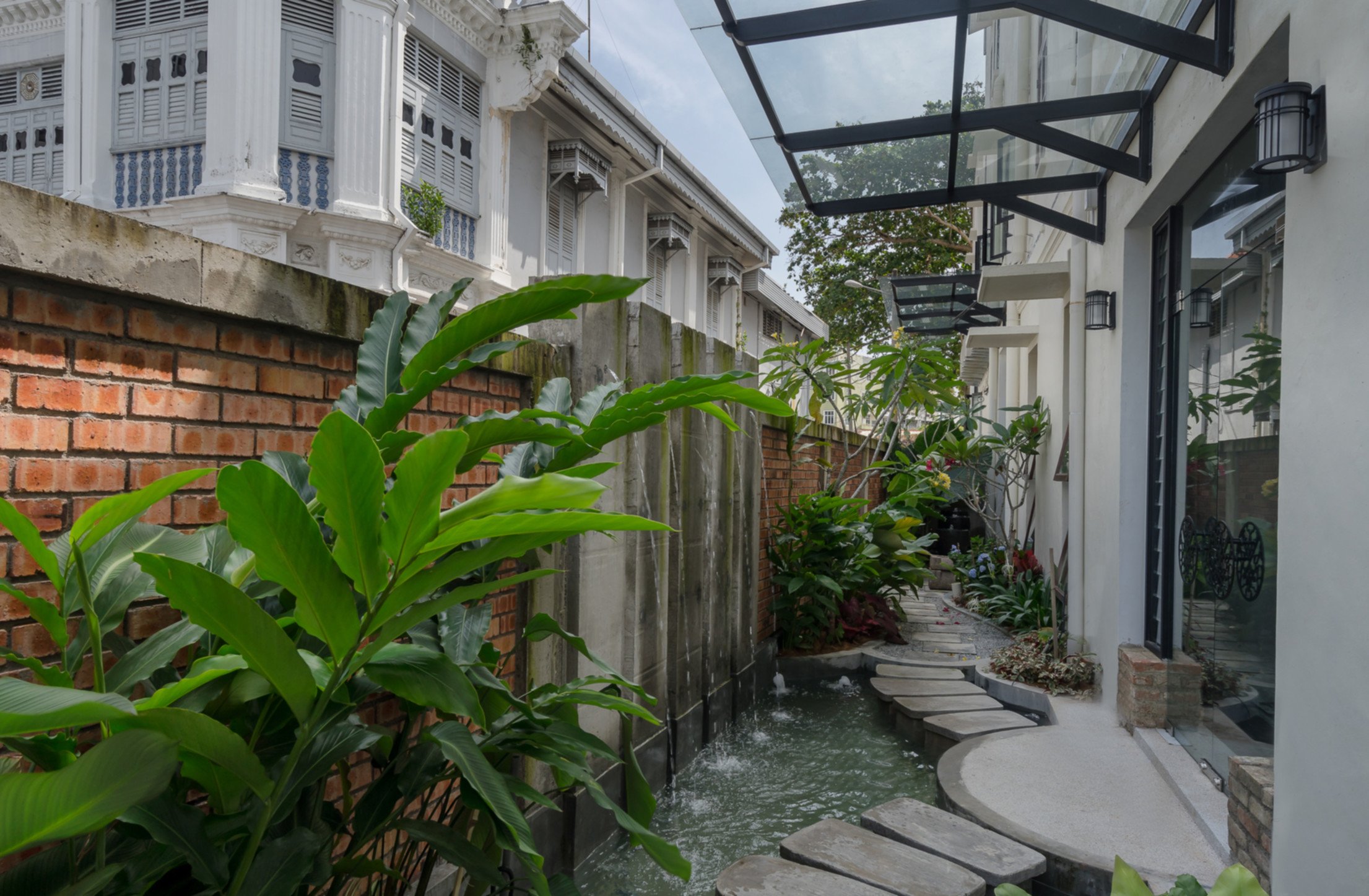 Hotel garden with tropical landscaping