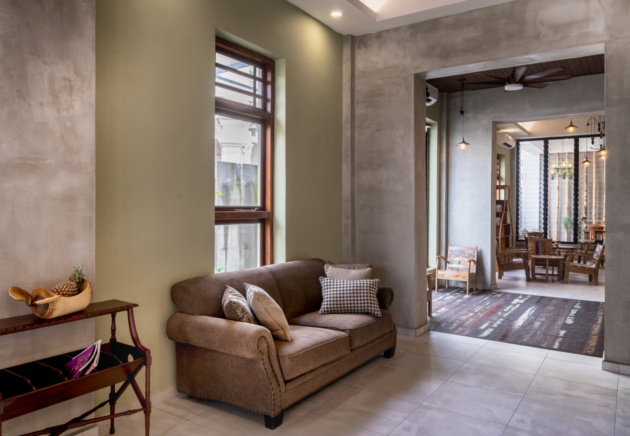Lobby area with bamboo accents