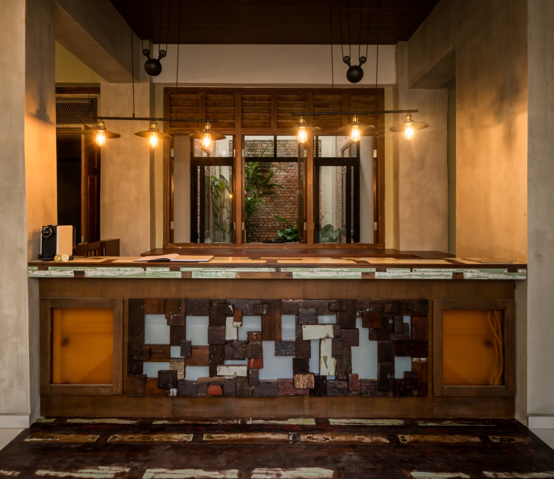 Hotel reception with traditional tile flooring